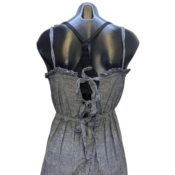 Innika Choo Blue Maxi Dress w/Orange Floral Embroidery & Tie Straps OS - Picture 6 of 9